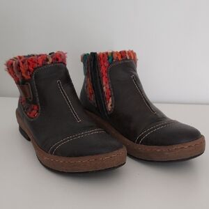 RIEKER Dark Brown Ankle Boots with Colorful Knit Cuff